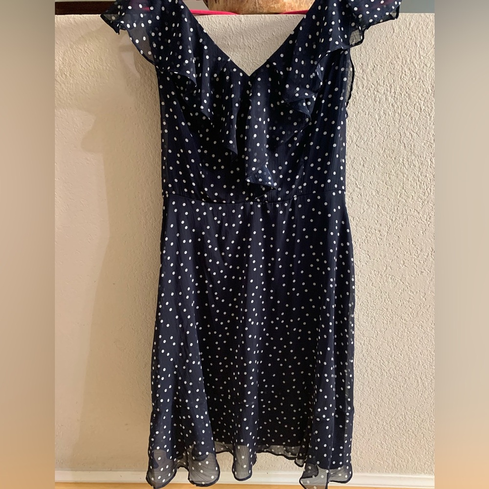 Blue polka dot short dress from DKNY